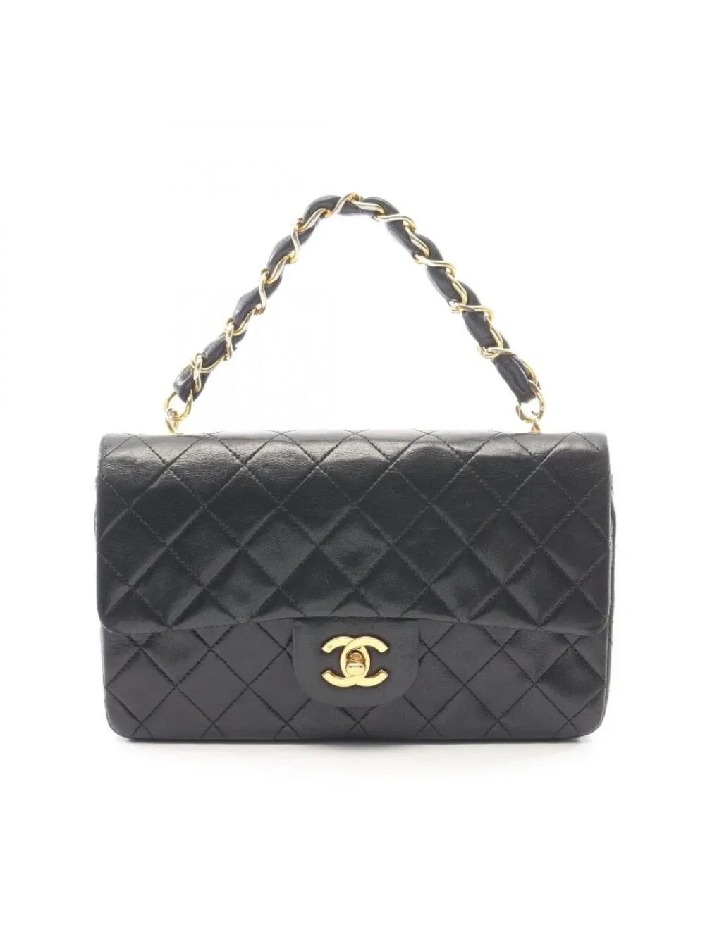 Chanel Handbag Quilted Black Lambskin Top Handle